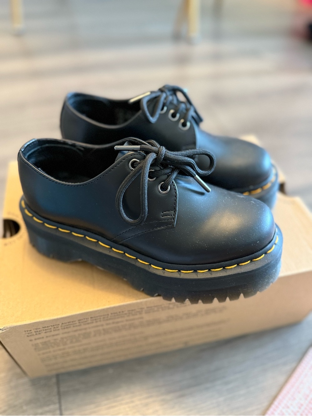 Dr. Martens Black Leather Platform shoes (style is Quad Retro)